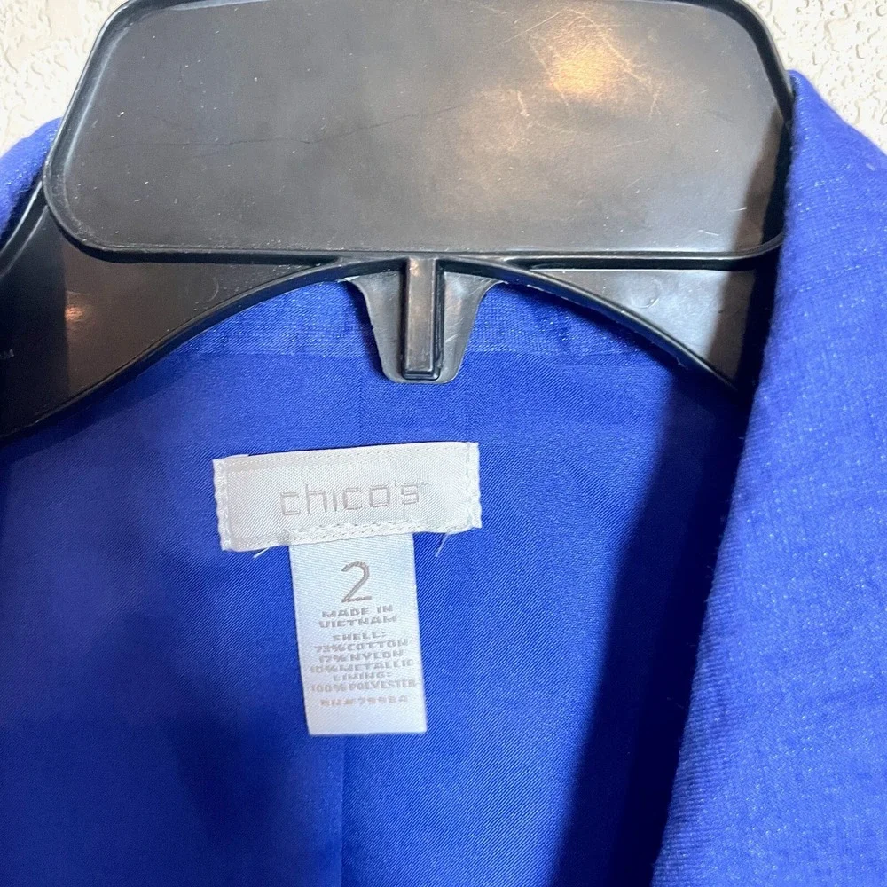 Chico's Blazer Jacket Womens Large Blue Metallic Long Sleeve‎ 3 Buttons Formal